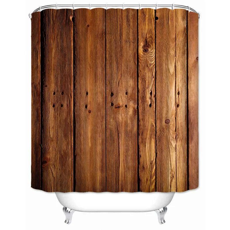 Rustic Shower Curtain Vintage Vertical Wood Planks Distressed Rustic Hardwood Design Fabric Bathroom Curtains Decor with Hooks