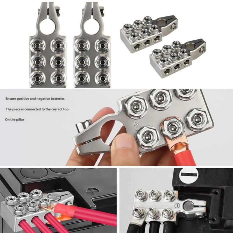 Vehicle Battery Terminal Connector Pair with Screw-Fastened Wire Port, Aluminum Clamp Design for Battery Replacement and Garage Repair