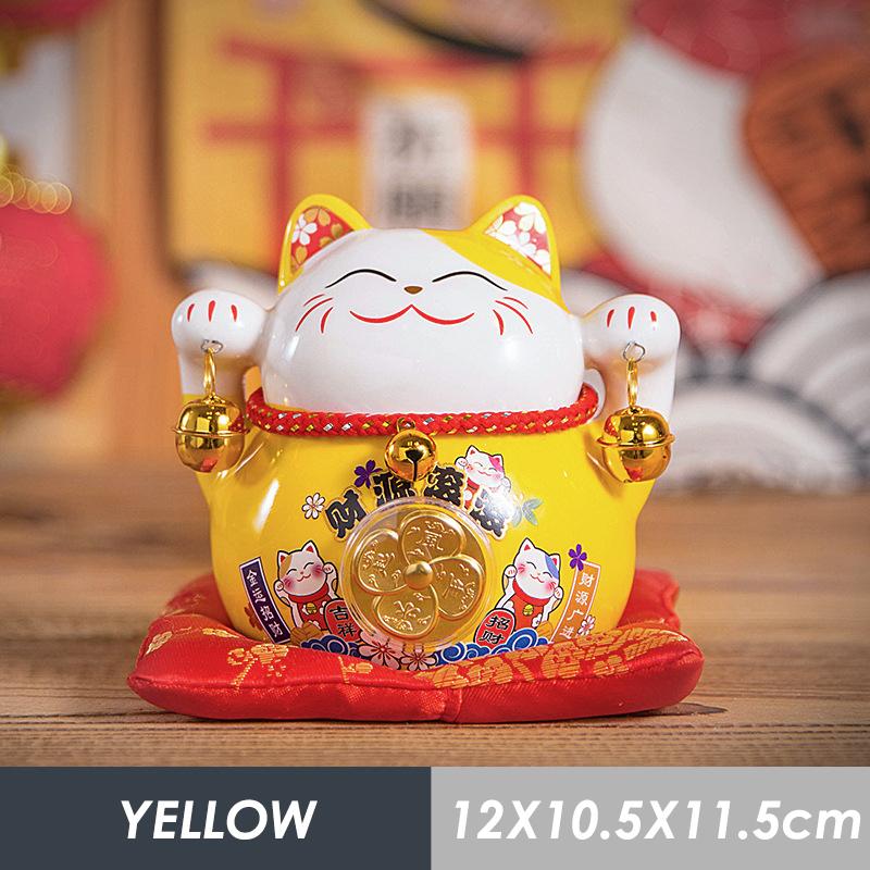 4.5 Inch Ceramic Maneki Neko Lucky Cat Money Box Fortune Colored Cat Golden Circle Home Decoration Gift Feng Shui Figure