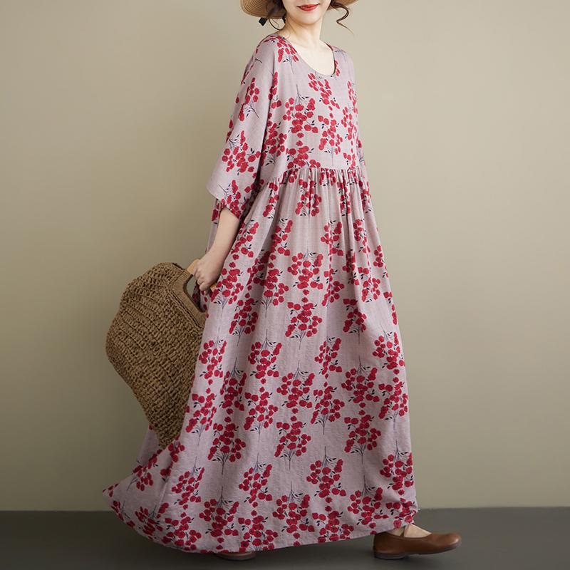 Kısa kollu Artı boyutu pamuklu vintage çiçekli yeni elbiseler kadınlar için gündelik gevşek uzun yaz