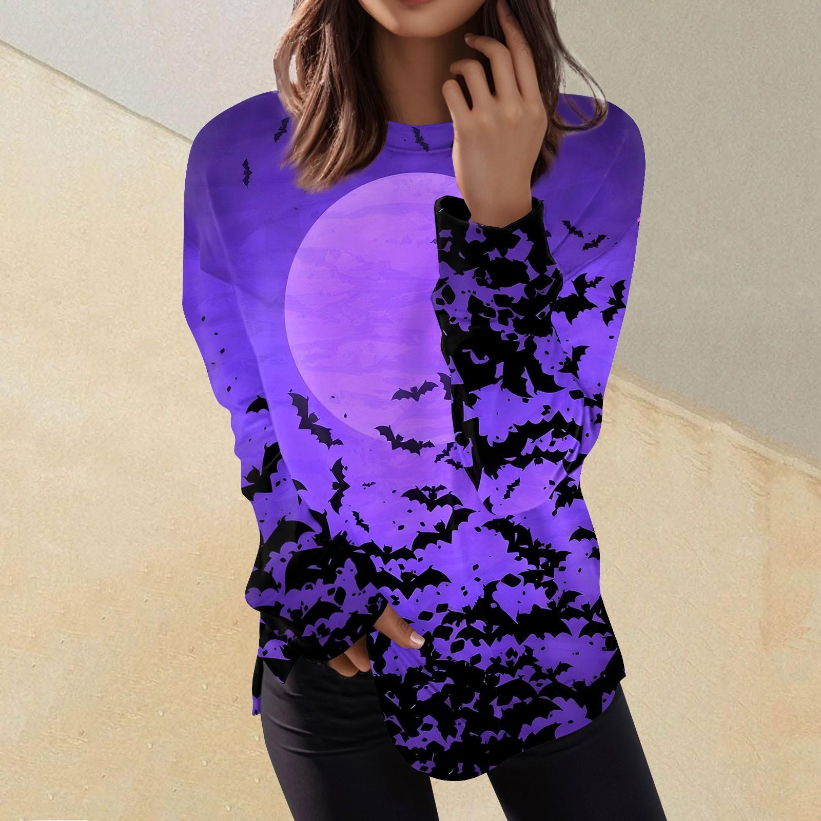 

Женская мода пуловер с длинным рукавом толстовка повседневная футболка Хэллоуин с принтом свободный топ M фиолетовый