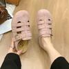 Baotou half single shoes women's summer 2025 new soft leather pig cage shoes platform non-slip sandals one pedal Boken shoes