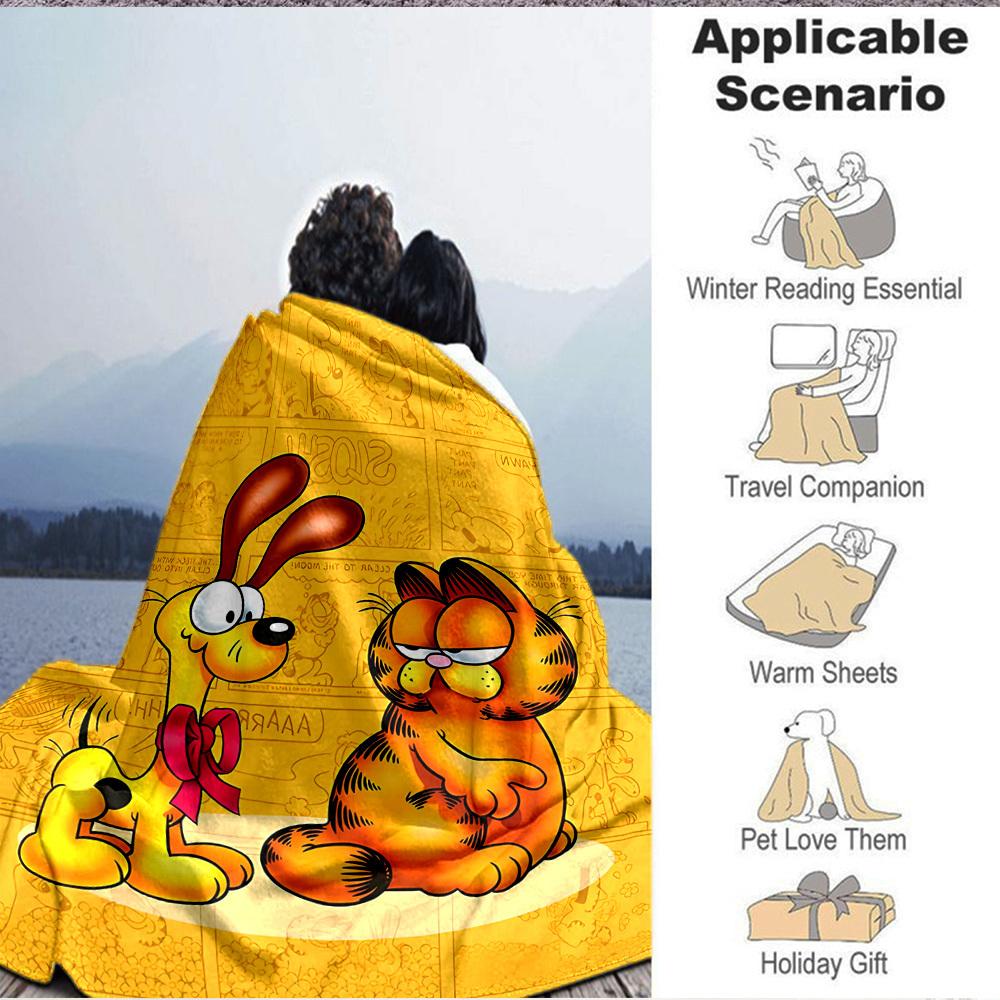 1pc Garfield Cartoon Comics Flannel Blanket, Soft Skin Friendly with Digital Printing, Various Sizes Available for Family, Friends, Birthday