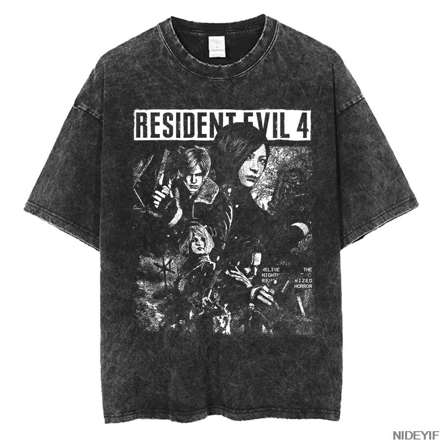 90. léta Resident Evil Biohazard Leon Kennedy Oversized Tričko 100% Bavlna Vintage Prané Tričko pro Muže Ženy