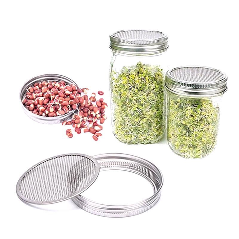 Tapas de acero inoxidable para germinación de semillas, tapa de boca ancha para frasco de vidrio, colador de malla, filtro, germinador