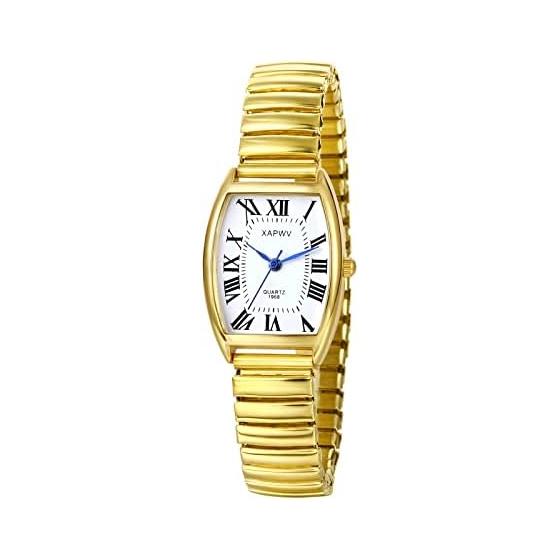 Watch Pair Couple Roman Alphabet Analog Display Square Antique Stylish Elastic Belt Pair Watch Quartz Watch Gold Men s Women s Fashion Accessories