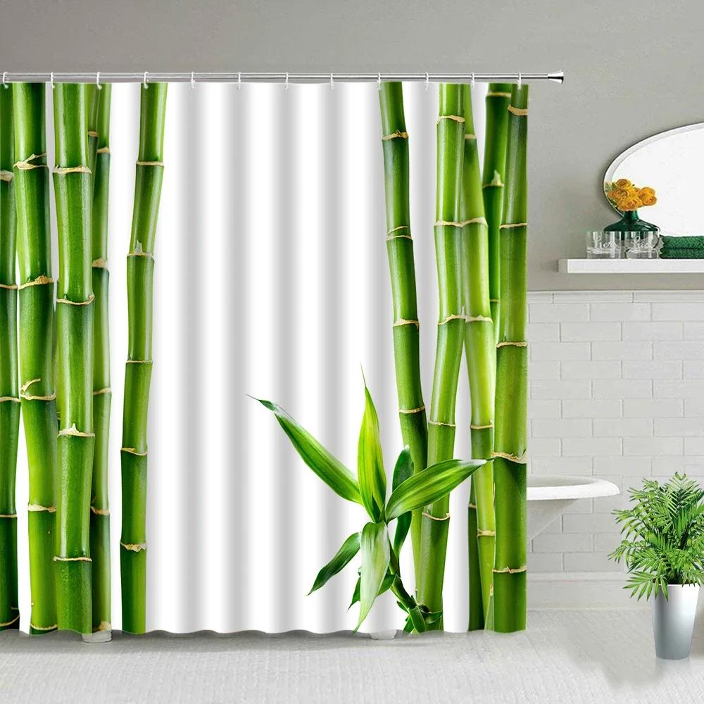 

Bamboo Decor Shower Curtain Retro Design Plant Printing Washable Bathroom Curtain Set Brown Tan Beige Bath Accessories With Hook 90x180cm-35x70in