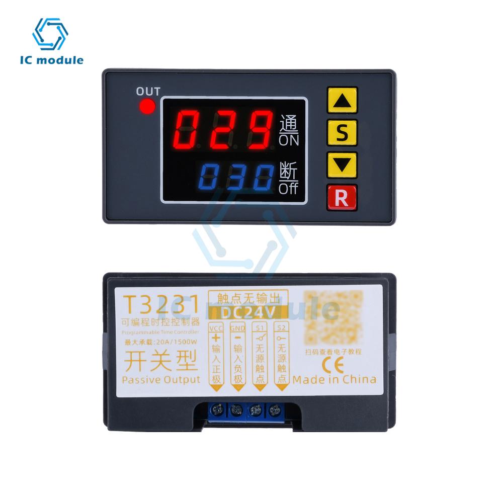 T3231 DC 12V 24V AC110-220V Digital Time Delay Relay Module Cycle Delay Timer Red Blue Dual LED Display Timing Relay Switch