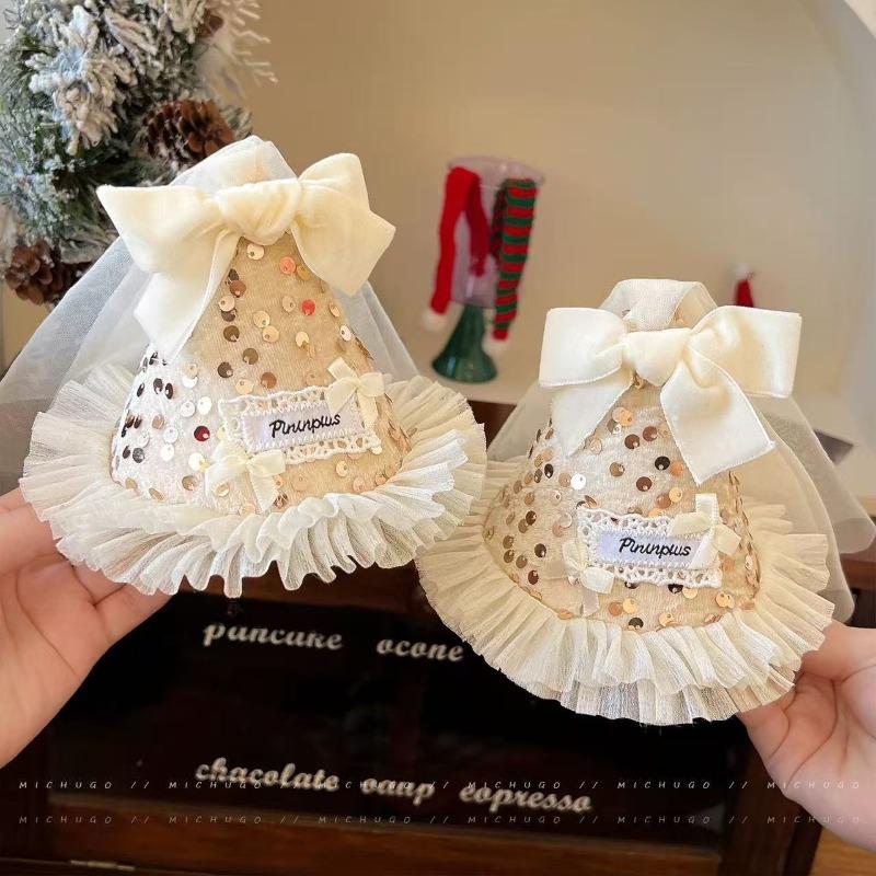 Sweet Netted Ribbon Bow Sequin Hat Hairpin, Quirky Atmosphere-themed Duckbill Hairpin Hair Accessory