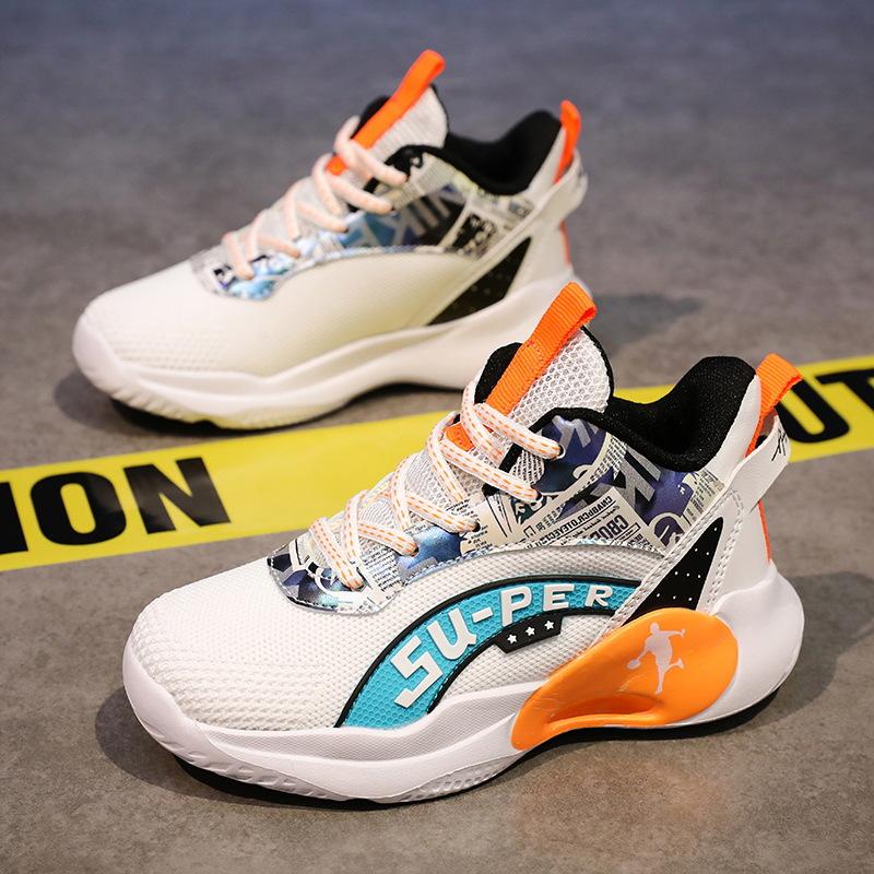 Basketball shoes 2025 new children's casual sports shoes medium and large boys and boys mesh breathable non-slip running shoes