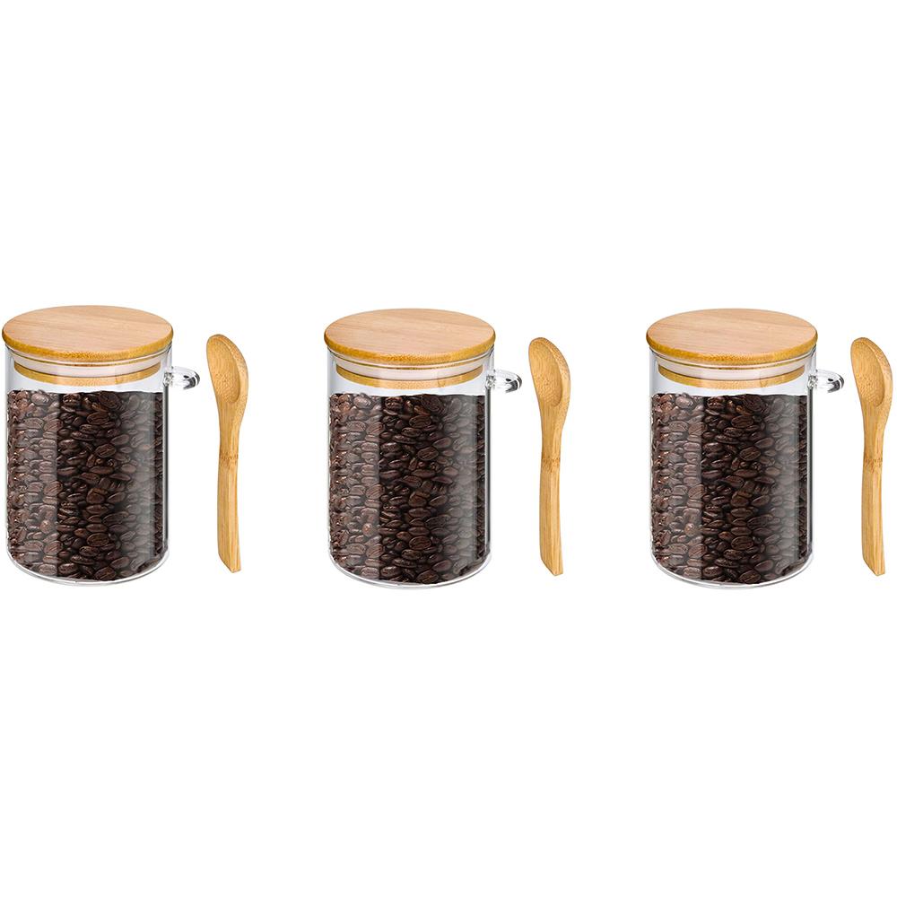 3Pcs Glass Airtight Food Jars Kitchen Storage Bottles with Bamboo Lid and Spoon 450/800ml Coffee Bean Jar For Spice Powder Candy