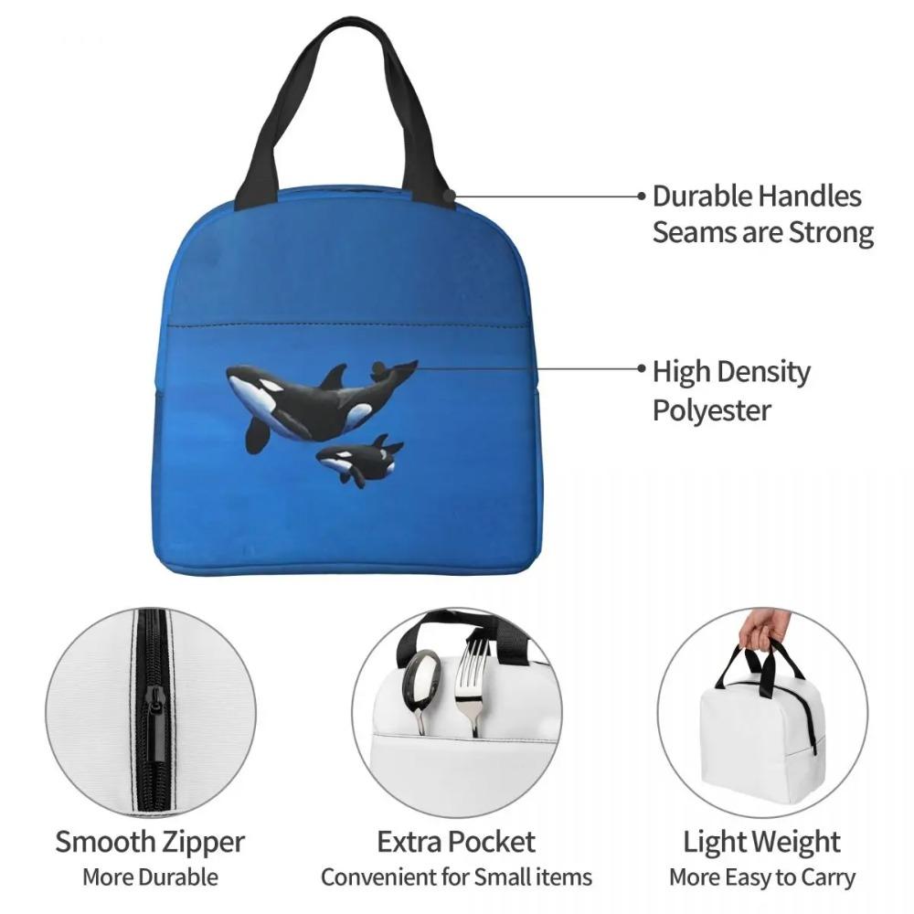 Parent-Child Orca In Bule Background Insulated Lunch Bag for Women Kids Portable Food Boxes Thermal Lunch Box Tote