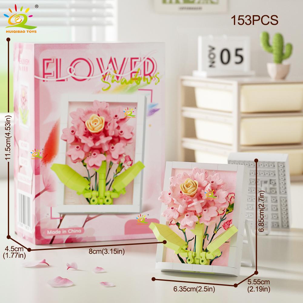 

HUIQIBAO MOC Модель фоторамки с цветами Микро строительный блок Подсолнух Роза Мини бриллиантовый кирпичик Игрушка для детей Декор для стола.