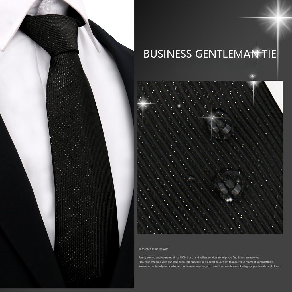 Men'S Premium Business Waterproof 8Cm Tie Polyester Trendy Sparkle 7.5Cm Pure Black Striped Hand Tie