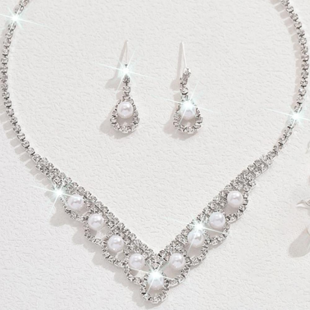 3-teiliges Set Damen Funkelnde Strasssteine Zirkonplattiertes Kupfer Halskette Ohrringe Modisch Vielseitig Kreatives Temperament Set