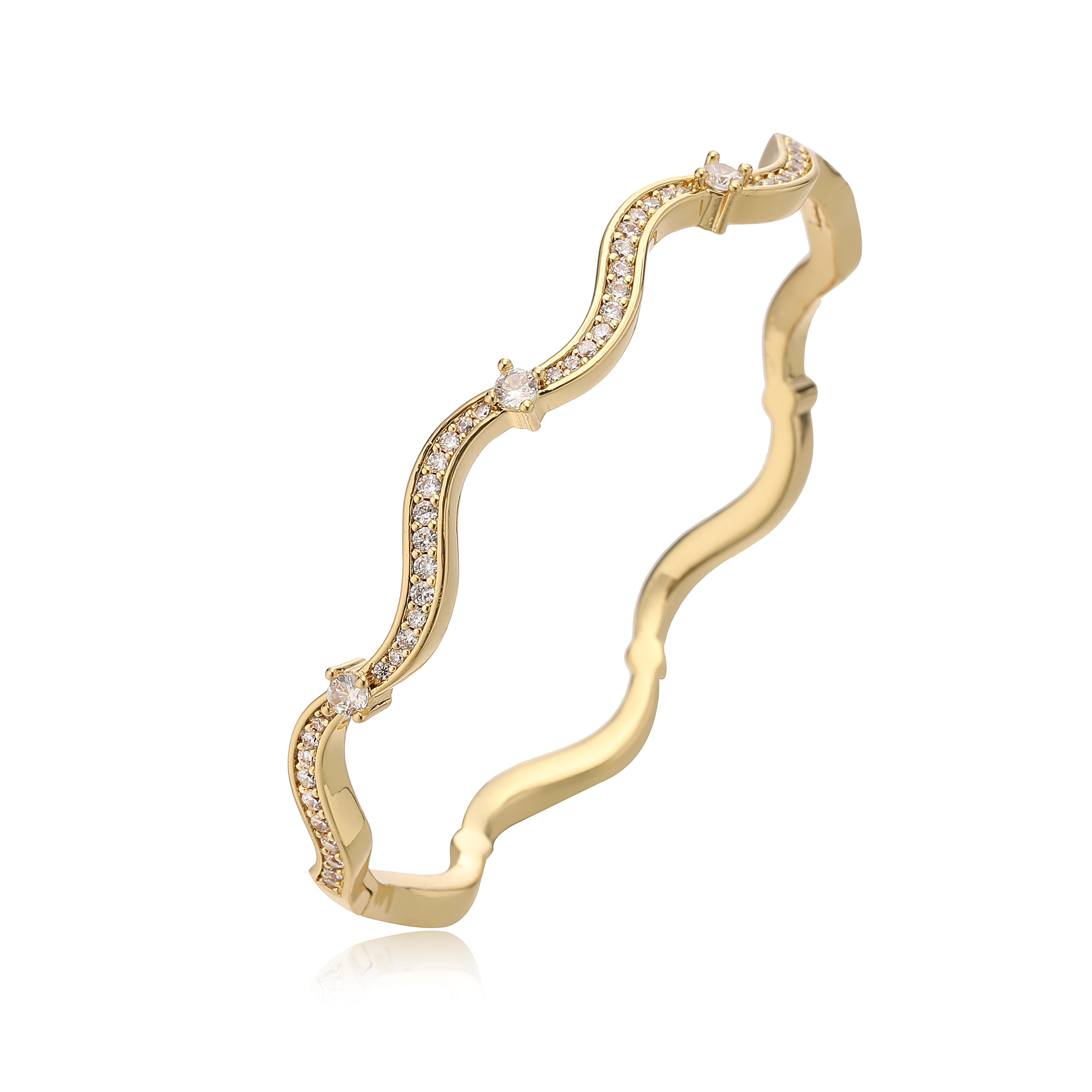 

HECHENG, 65MM Simple Retro Korean Ripple Zircon Bracelet, Women s Popular Metal Copper Zircon Gift 1 Piece 60-65mm золотистий