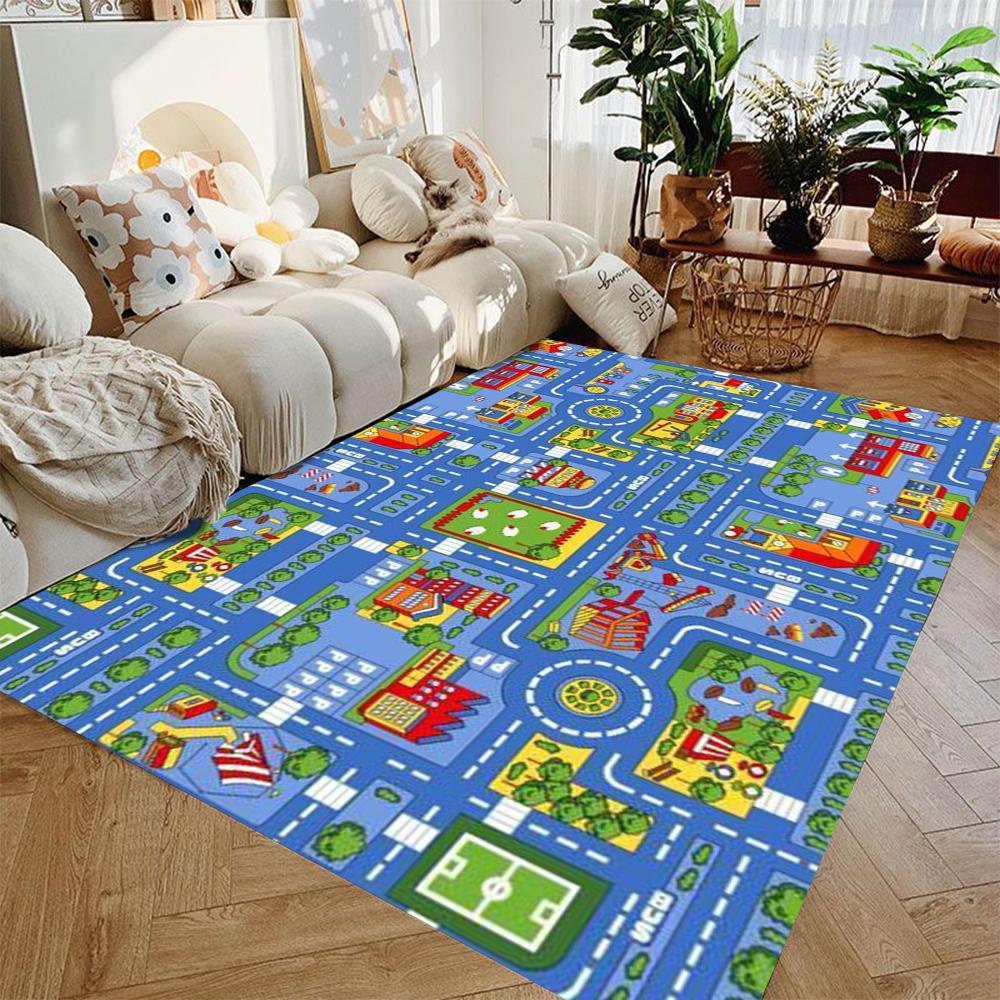 Interactive City Highway Play Mat for Kids Toy Cars Non Slip Floor Rug Educational Playroom Carpet for Boys Girls Bedroom Gifts