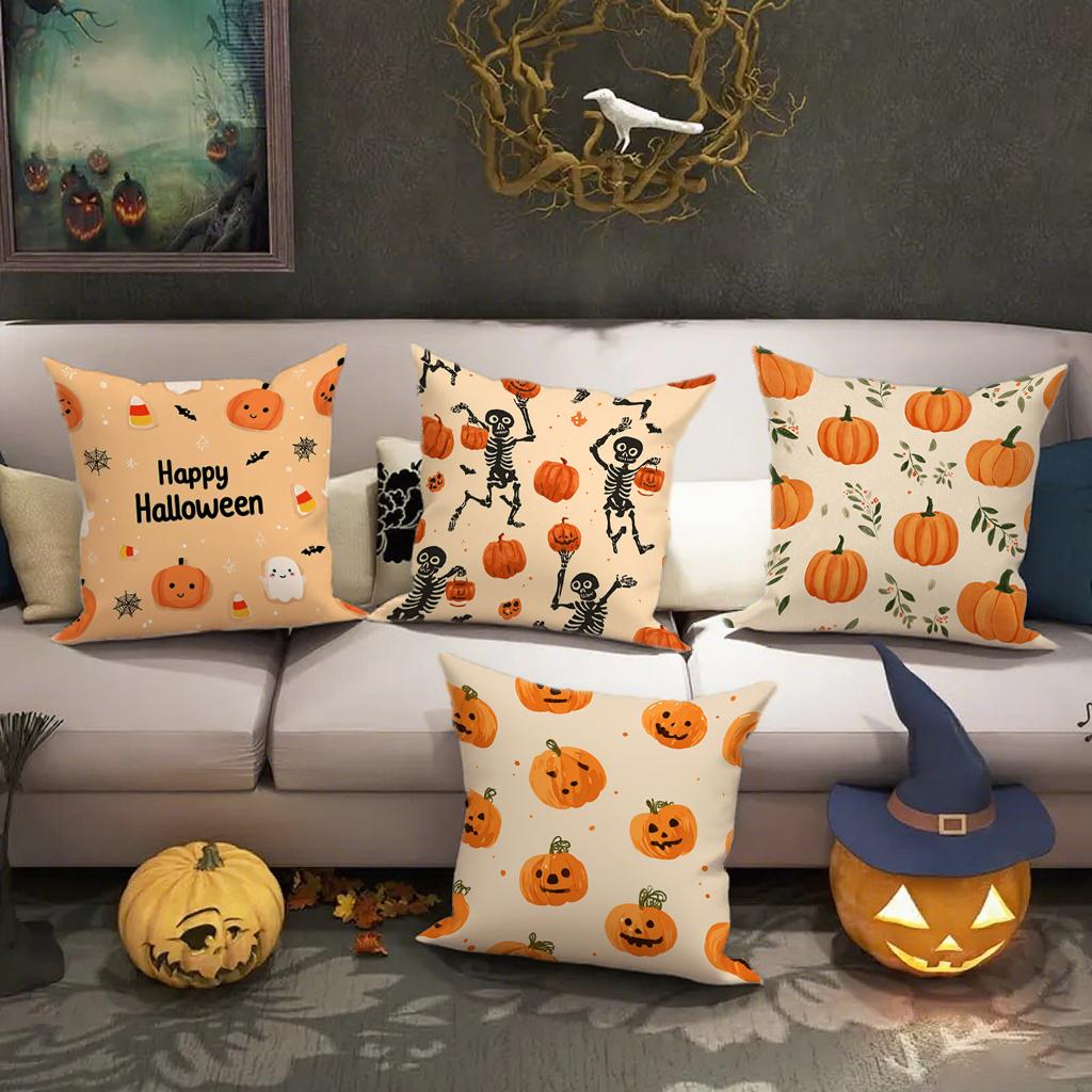 Halloween-Themed Pumpkin & Skeleton Pillowcasessuitable For Sofa Car Bedroom Decorative Cushion Cover Pillow Cover
