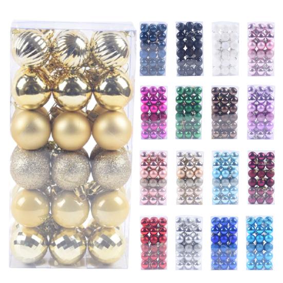 36Pcs Christmas Balls Shatterproof Anti-deform Plastic Decorative Shiny Glitter Xmas Balls for Home