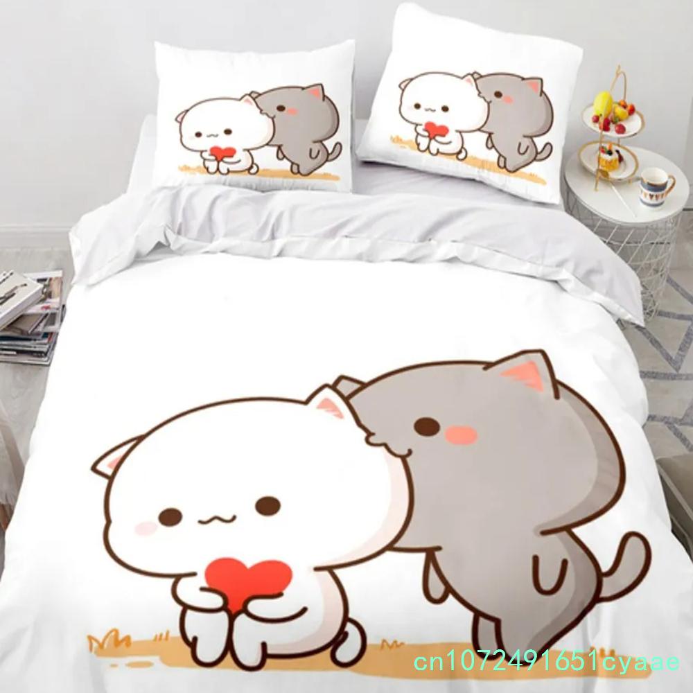 Set da letto gatto pesca cartone animato carino Ragazzi Ragazze Misura Singola Queen Copripiumino Federa Letto Bambini Adulti Moda Tessile per la casa