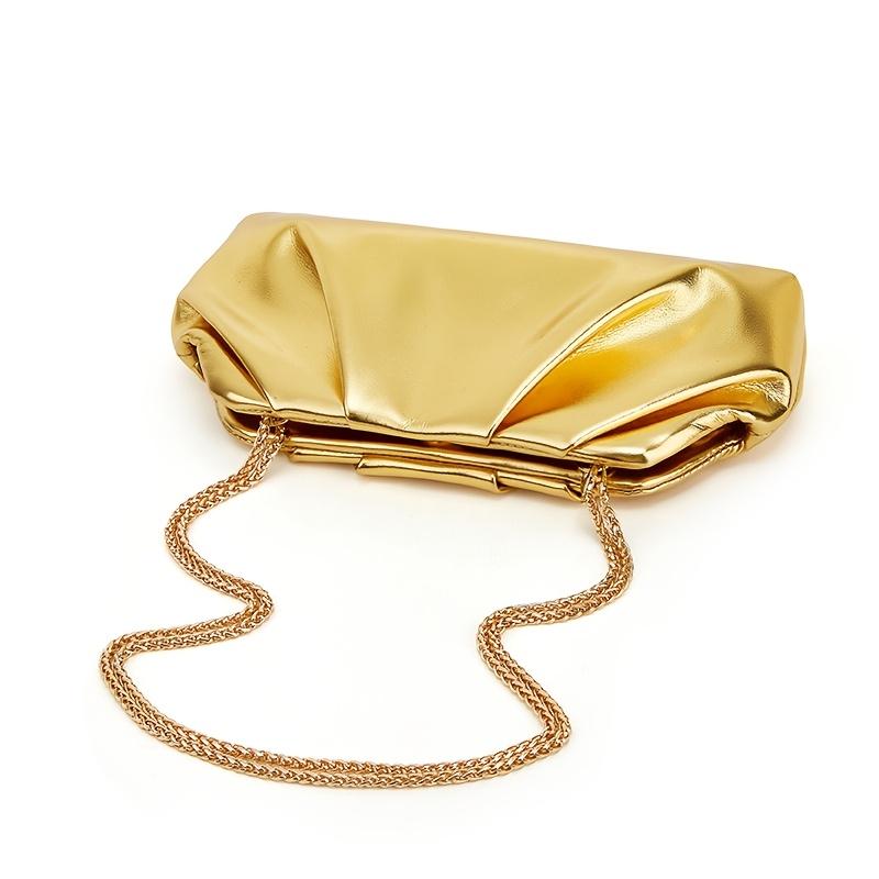 Elegant Golden Pleated PU Evening Clutch with Detachable Chain Strap Chic Women's Handbag for Dinner Parties and Formal Events Party Handbag Luxury