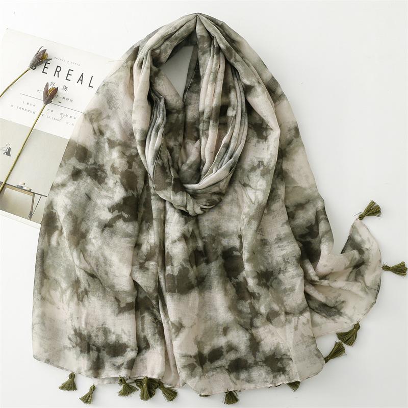 

Spain Fashion Abstract Tie-dyed Tassel Viscose Scarf Autumn Shawls And Wraps Beach Pashmina Stole Bufandas Muslim Sjaal 180*90Cm