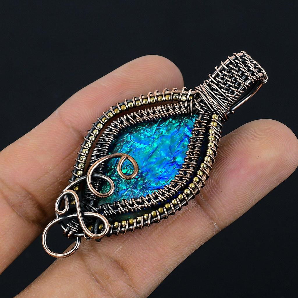 Australian Triplet Opal 999 Copper Wire Wrapped Pendant, Handmade Gemstone Jewelry Pendant Gift For Birthday