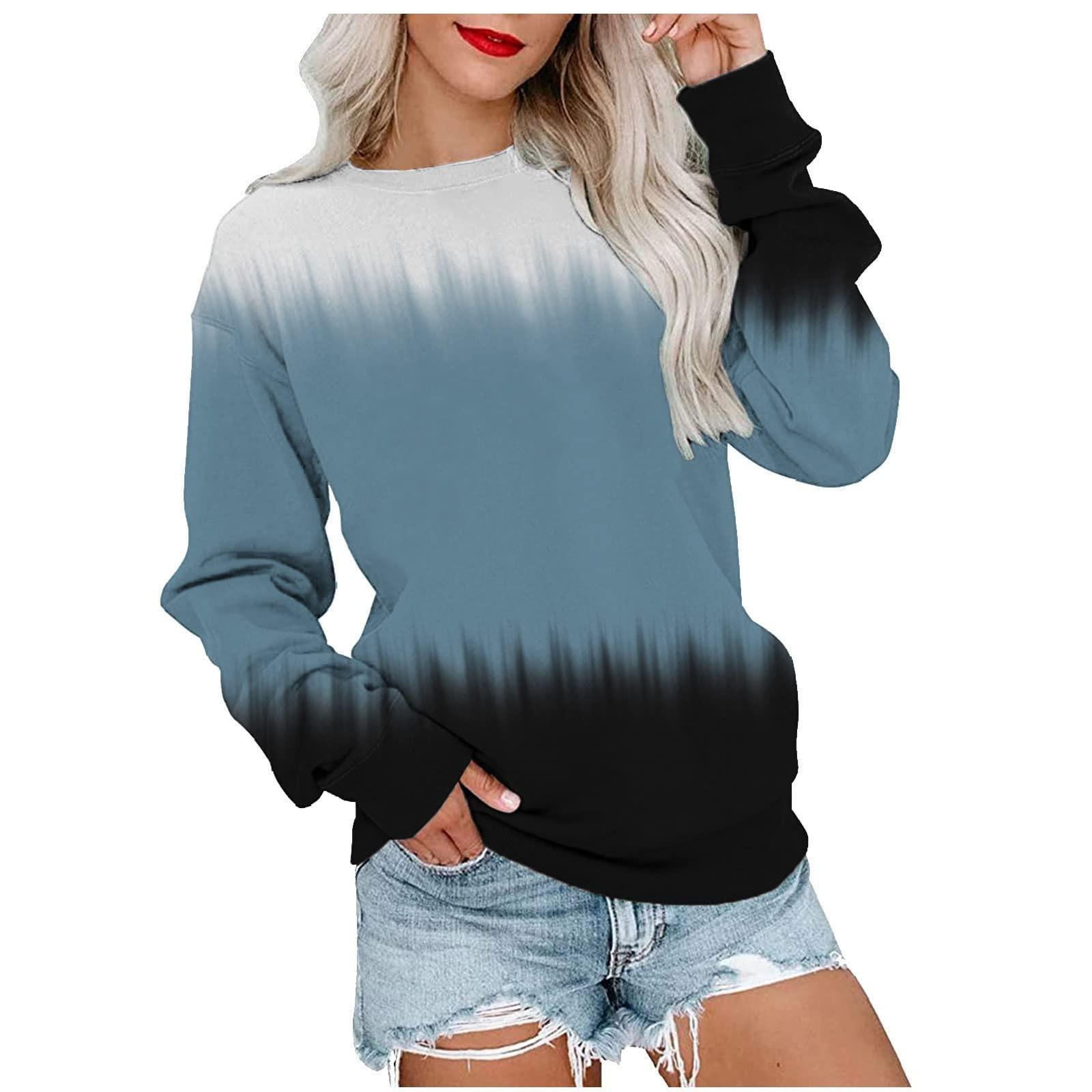 Women s Casual Long Sleeve Pullover Sweatshirt Lightweight Tie Dye Print Crewneck Top for Everyday Wear M чёрный