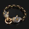 Norse Viking Celtic Wolf Head Bracelet Men Stainless Steel Odin Wolf Bangle Amulet Never Fade Gold Color King Chain Rock Jewelry