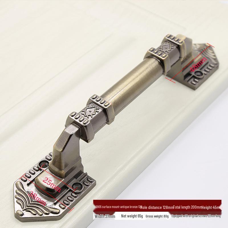 Euro Retro Iron & Wood Handle for Large Door - Antique-Style Sliding or Wardrobe Cabinet Surface-Mount