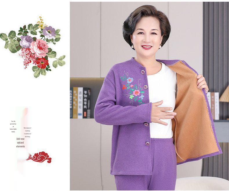 Thick Fleece-Lined Velvet Cardigan & Pants Set for Elderly Women, Plus Size - Perfect Winter Wear for Moms