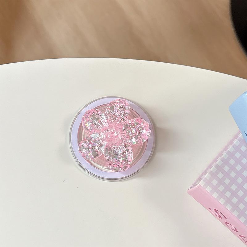 Magnetic Sequin Flower Phone Holder and Retractable Finger Ring Gift for Girls.