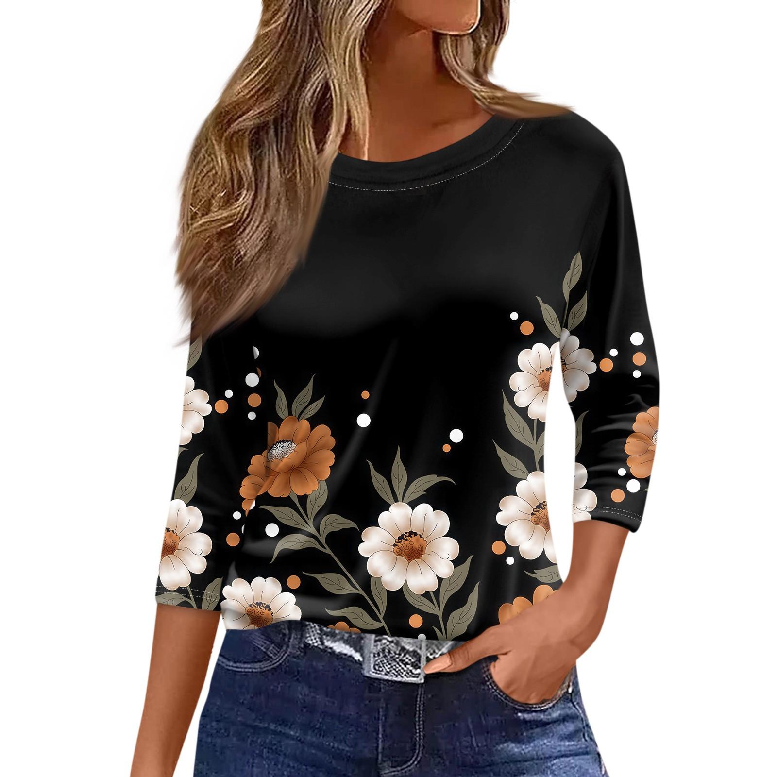 

Traf 2024 Mujer женская мода повседневная круглая горловина рукав 3/4 свободная принтованная футболка женская верхняя одежда для женщин рубашка для женщин M