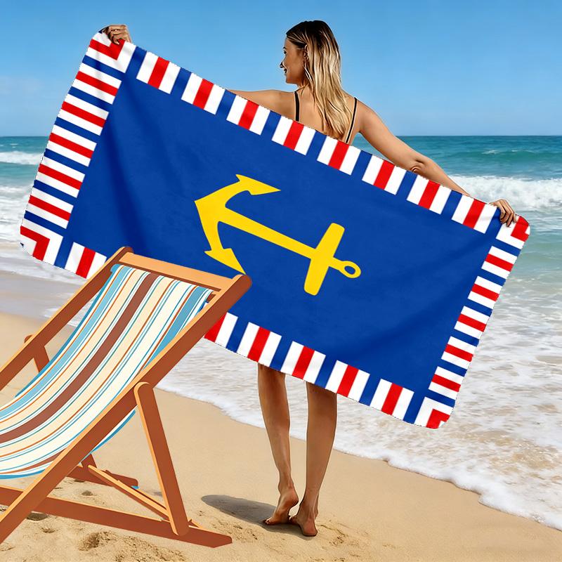 Nautical Theme Print Beach Towel, Large Soft Quick Dry Towel for Beach Camping Swimming
