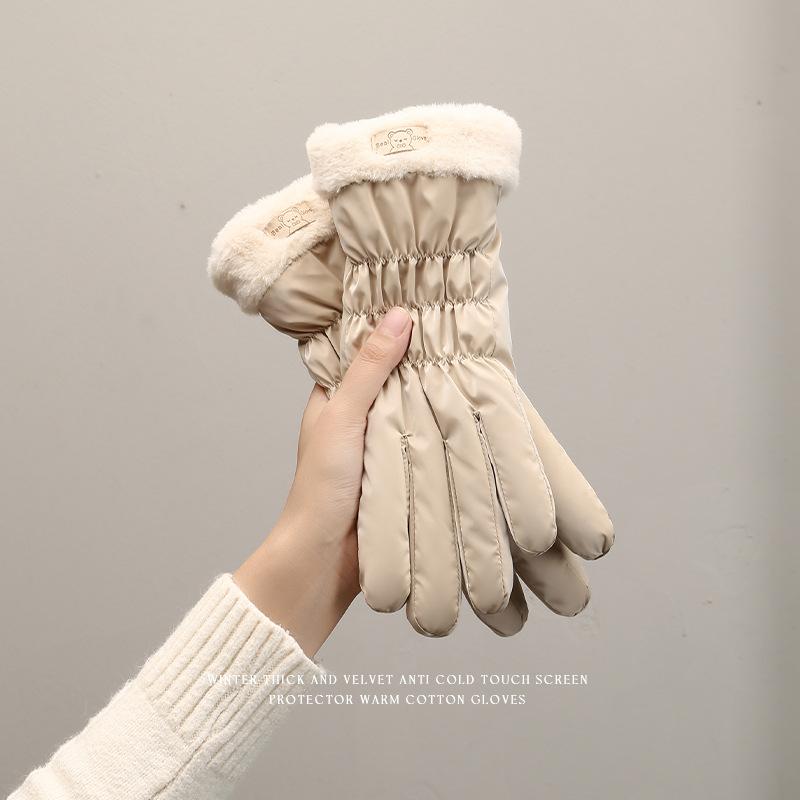 Gloves cycling to keep warm in winter female skiing fleece thickened cold protection student cute outdoor