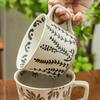 1PC Stoneware Mugs Vintage With Handles Office Coarse Pottery Cafe Plant Carving Nordic Ceramic Coffee Mug Fruit Tea Household