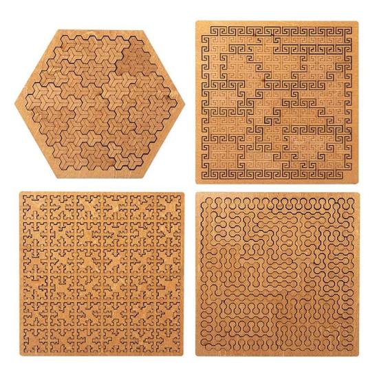 Wooden Fractal Tray Jigsaw Puzzle with Frame Reverse Thinking Impossible Difficult Puzzle Challenge Game Kids Adults Educational Irregular Puzzle Toy