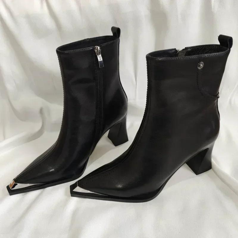 Fashion 2025 New Vintage Brown Women Ankle Boots Fashion Elegant Square Toe Shoes Autumn Winter Thick Heel Women's Short Booties  34-40