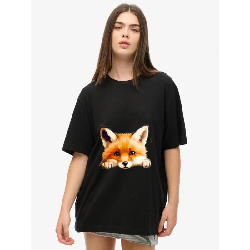 Women's Short-Sleeve T-Shirt with Cute 3D Fox Head Print