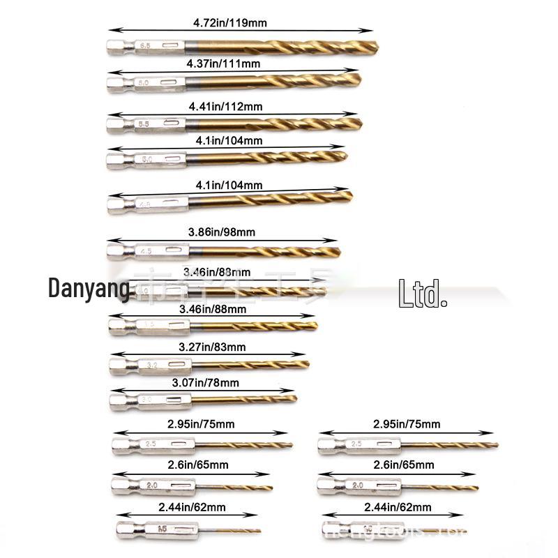 13PC Hexagonal Handle Titanium-Plated Twist Drill Bit Set (1.5-6.5mm) for Electric Drills and Screwdrivers