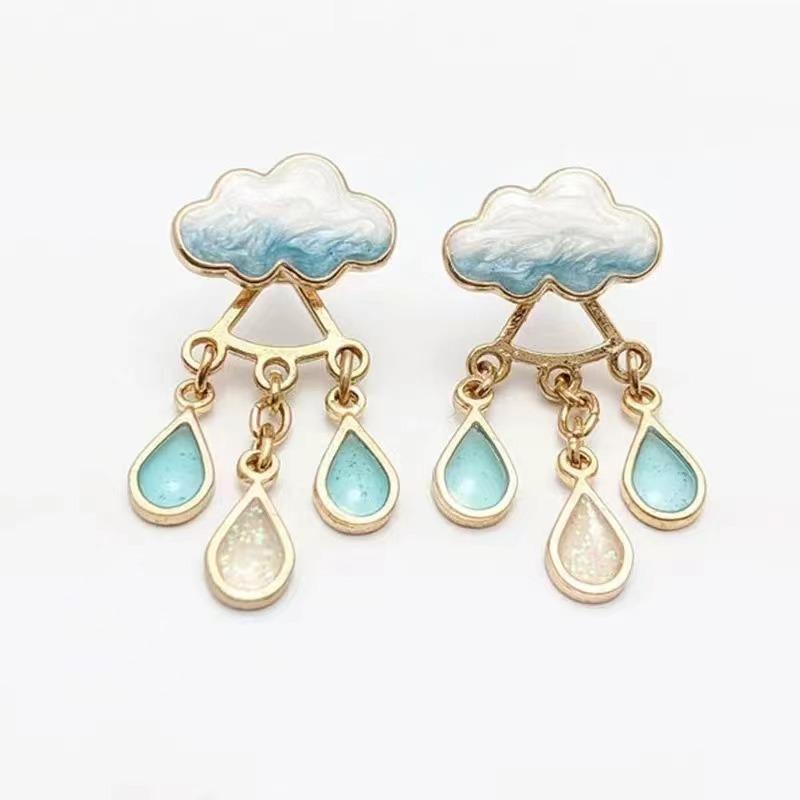 New Korean Cute Cloud Blue Rain Lightning Drop Dangle Earrings For Women Sweet White Charming Fun Jewelry Cloud Simple Jewelry