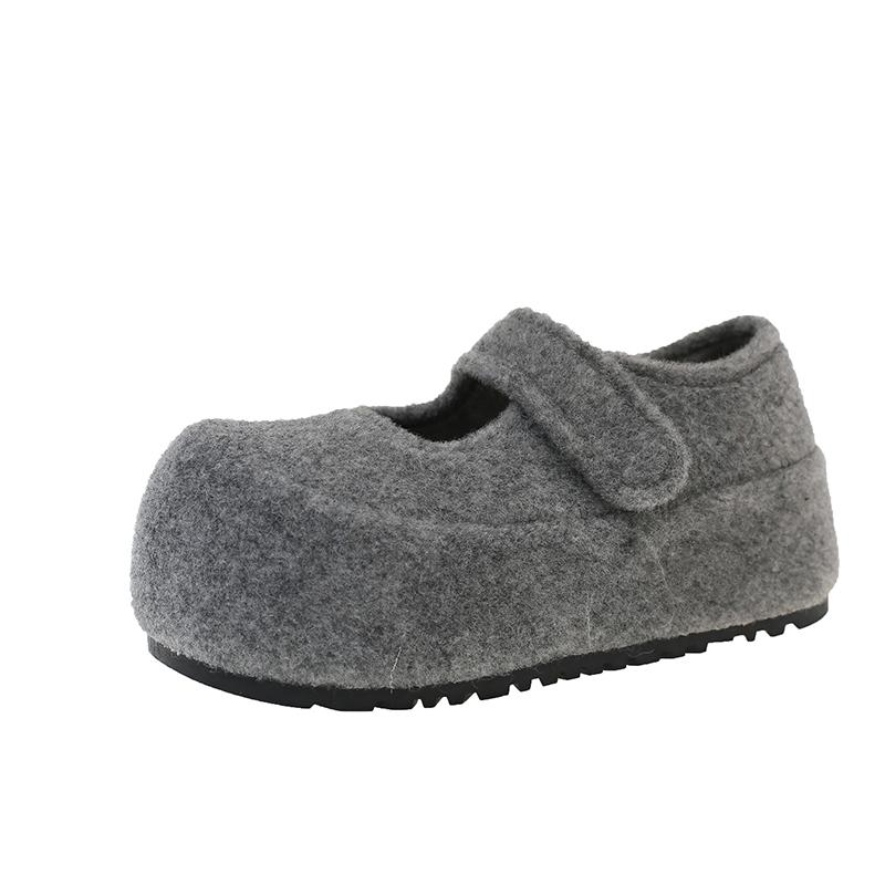 Winter Chunky Loafer Shoes Women New Fleece Lined Warm Women Flats Shoes Comfortable Height Increase Female Cotton Shoes