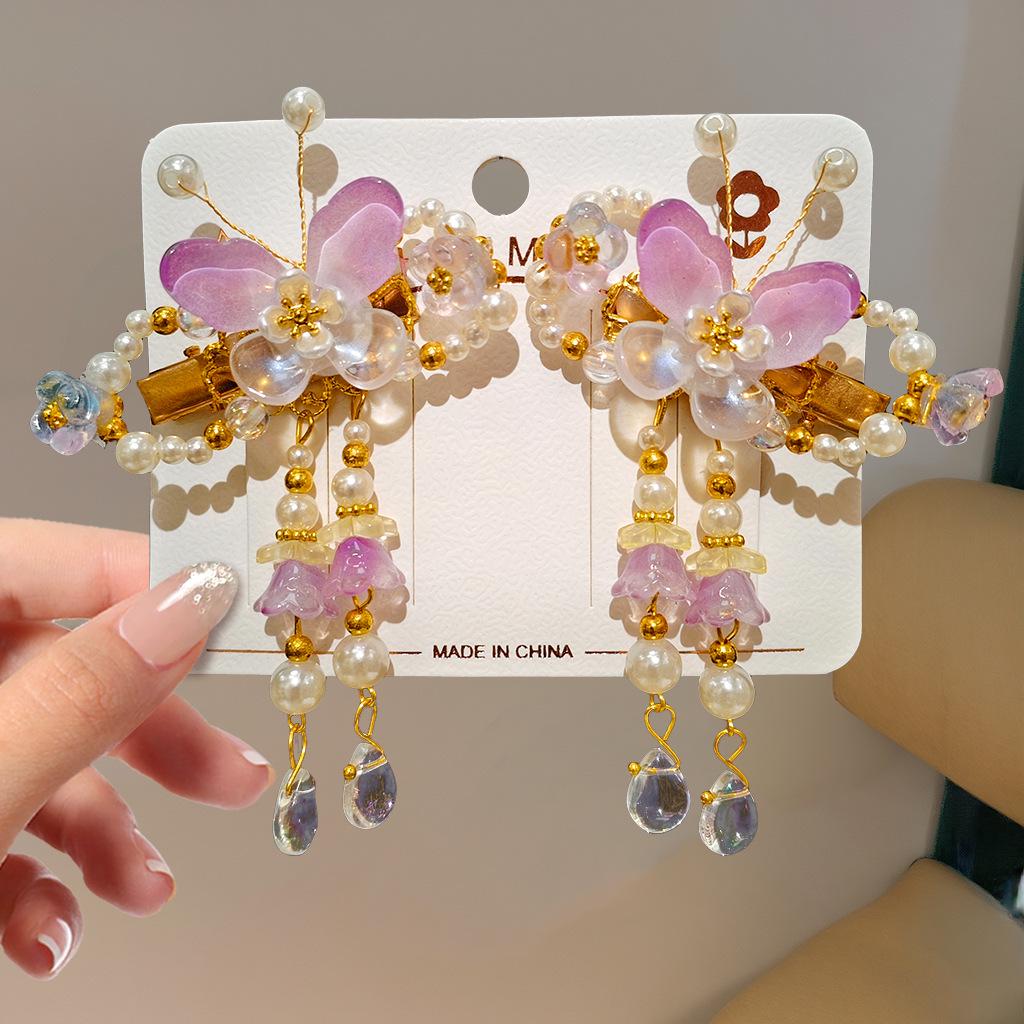Mid-Autumn Hanfu Fairy Hair Clip - Women's & Children's Ancient Style Floral Tassel, Sweet Accessory for Girls