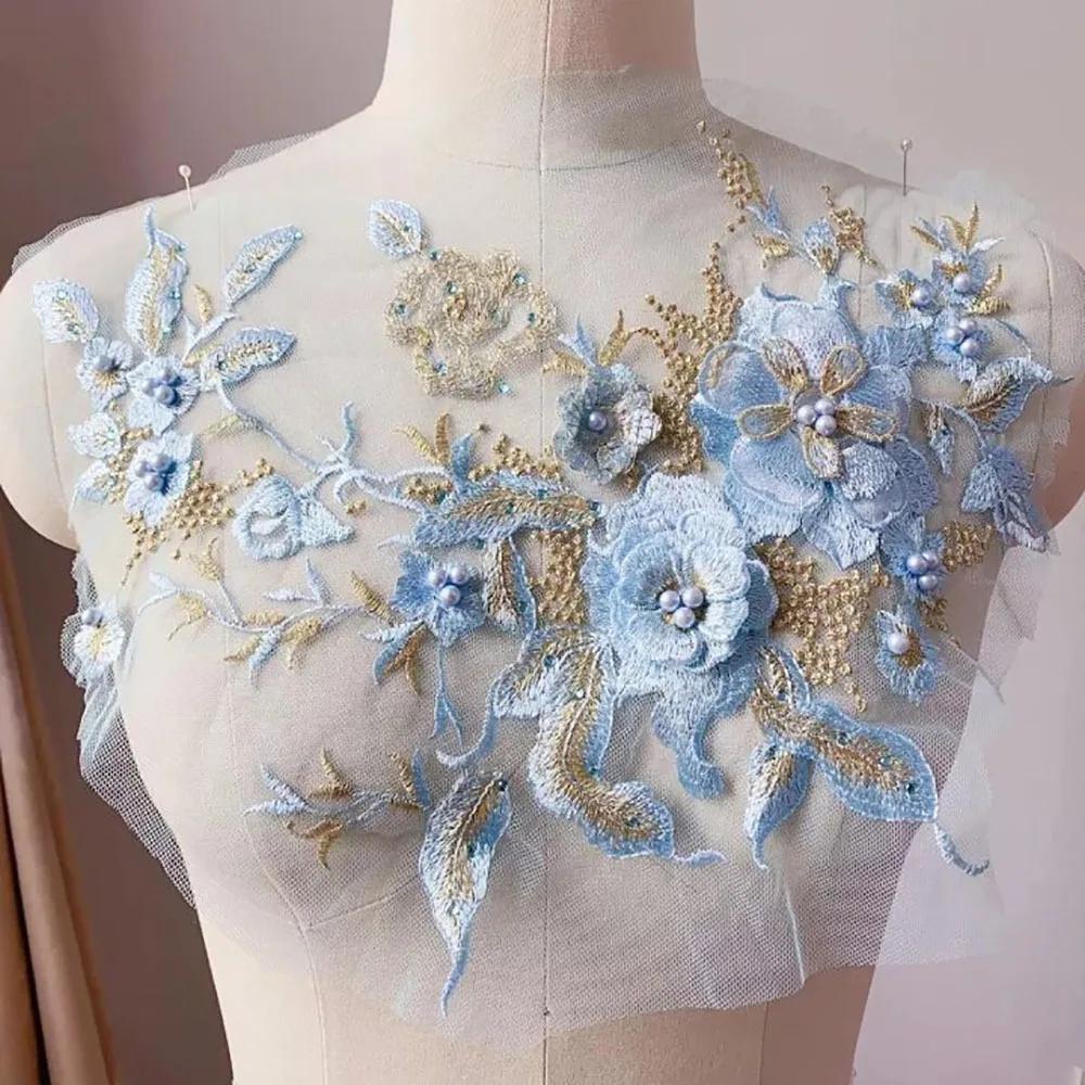Elegant Colorful Sequined Embroidery Patches 3D Flower DIY Lace Fabrics Applique Sequins Patches Dresses