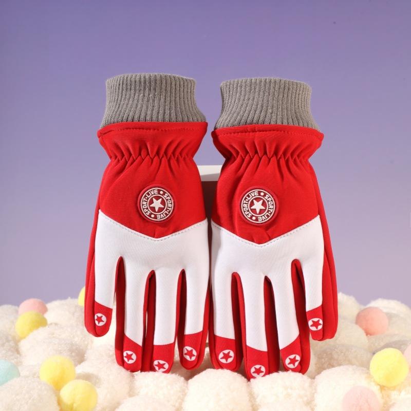 

Зимние теплые перчатки для мальчиков и девочек, утолщенные, с круглым логотипом, водонепроницаемые, для улицы, противоскользящие, флисовые, для велоспорта L [7-15 years old]
