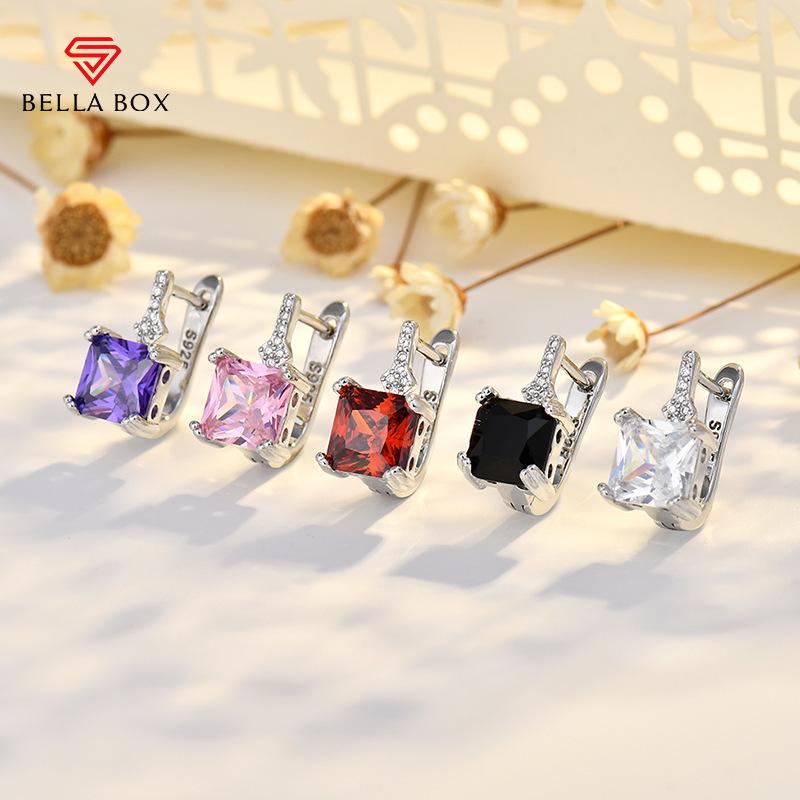 BELLA BOX European And American Fashion Square Zirconia Ear Studs With Geometric Design For Women's Earrings