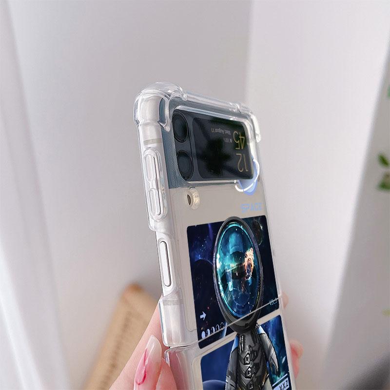 Luxury Case For Samsung Galaxy Z Flip 3 4 5G Funda Z Flip3 Clear PC Hard Shockproof Back Phone Coque Mechanical Astronaut Space