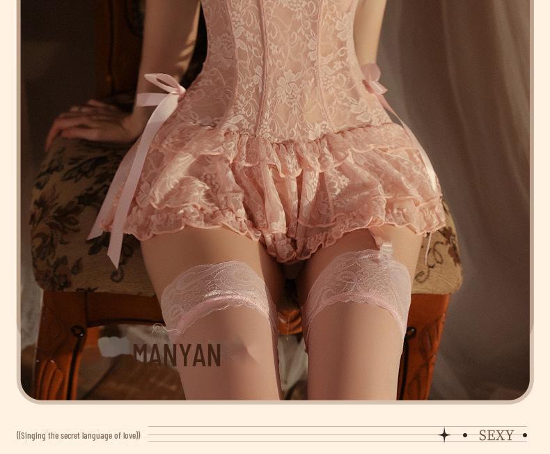 Manyan Sexy Lace Lingerie Set: Underwire Suspender Skirt & Slim Vest