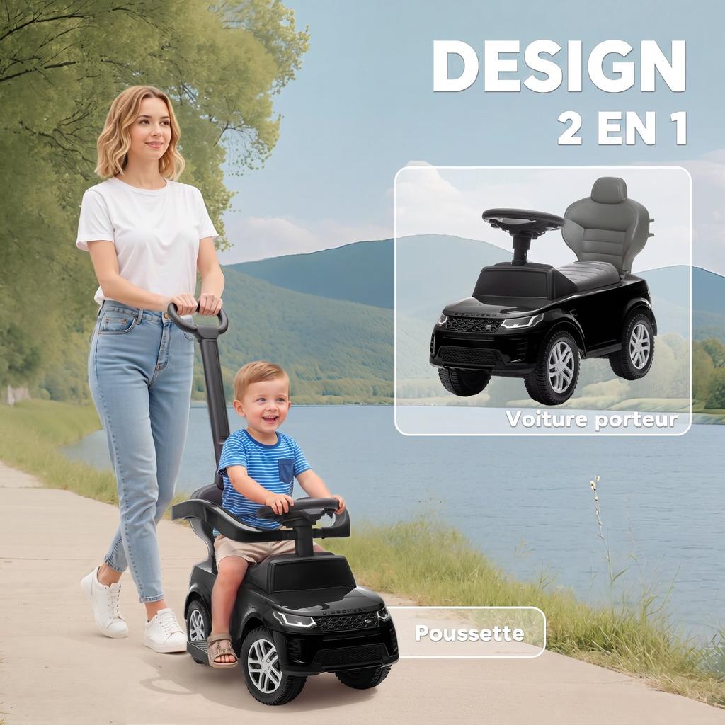 Ride-On Car for Children, Land Rover Discovery, Removable Handle, 84 x 40 x 94.5 cm, Black