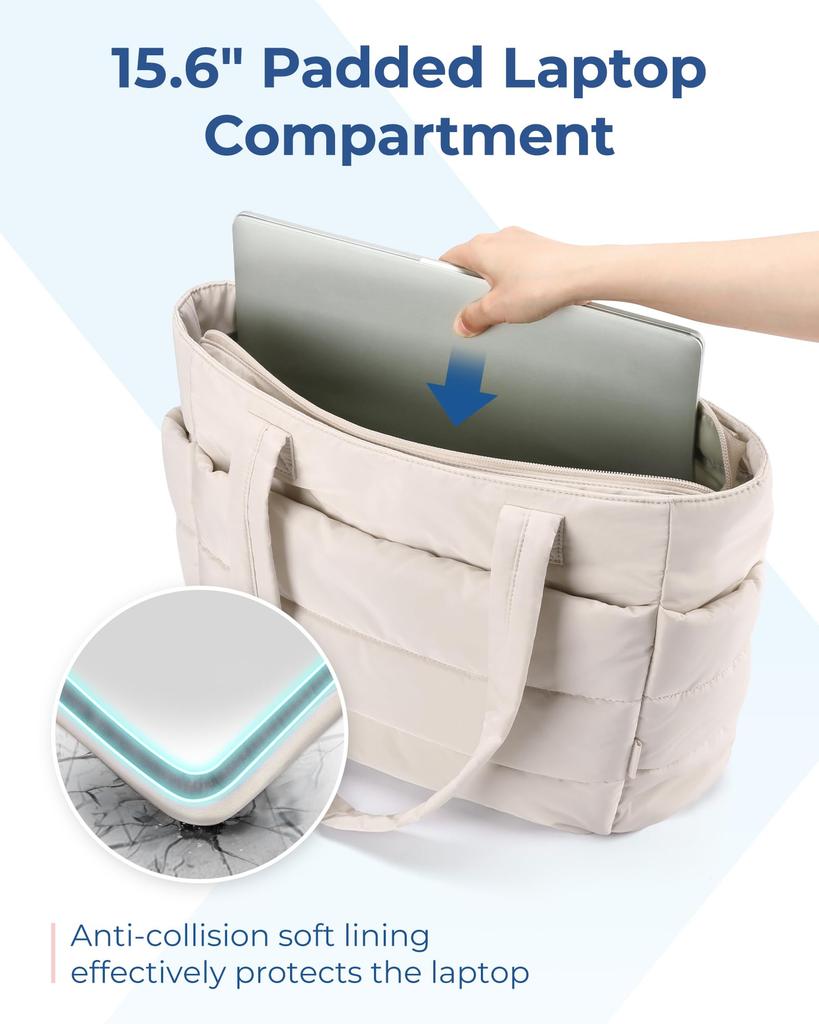 BAGSMART Women's Puffy Tote Bag with Dividers, Lightweight, Large Capacity, Multi-Storage, Travel Bag for Travel and Commuting